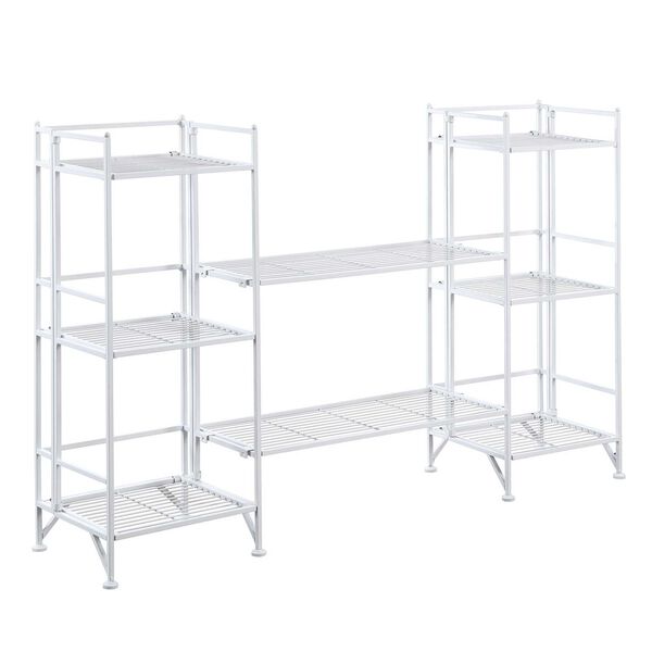 Xtra Storage White Three-Tier Folding Metal Shelves with Set of Two Extension Shelves, image 1