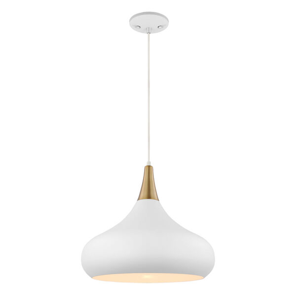 Phoenix Matte White and Burnished Brass 18-Inch One-Light Pendant, image 2