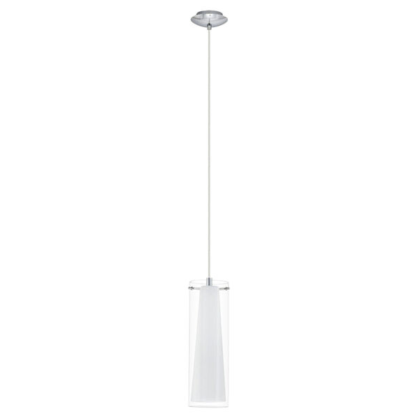 Pinto Chrome One-Light Mini Pendant with Clear and White Glass Shade, image 1