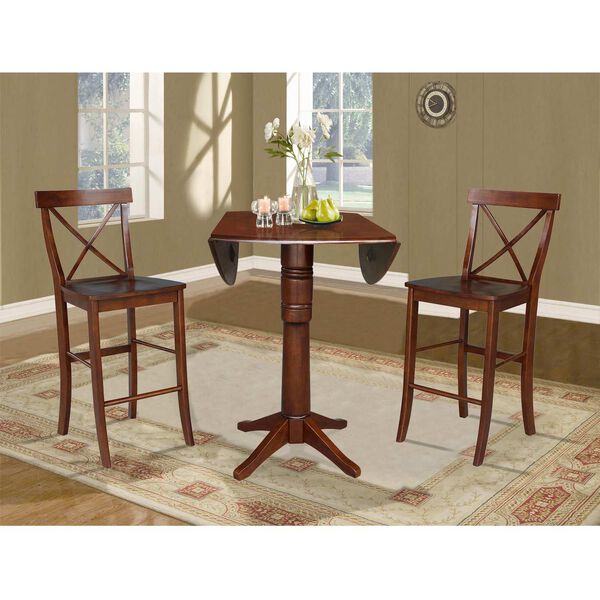 Espresso 42-Inch High Round Pedestal Bar Height Table with Stools, 3-Piece, image 4