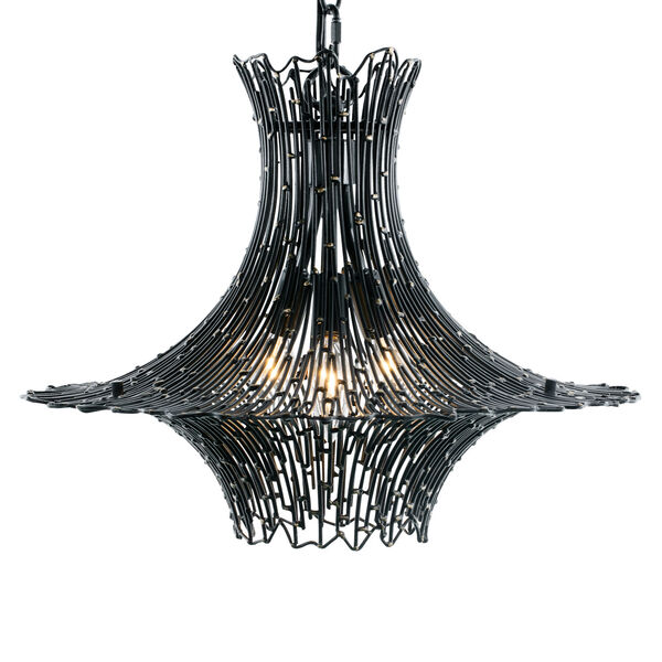 Rikki Carbon And Aged Gold Three-Light Chandelier, image 1