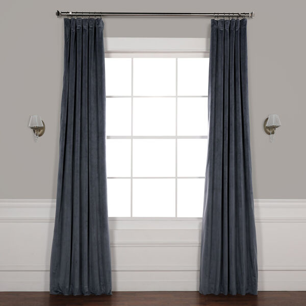 Distance Blue Grey Signature Blackout Velvet Single Panel Curtain 50 x 96, image 1