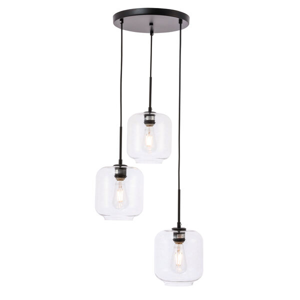 Collier Black 18-Inch Three-Light Pendant with Clear Glass, image 4