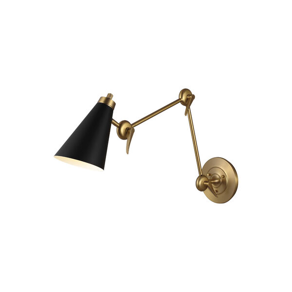 Signoret Burnished Brass and Black One-Light Swing Arm Wall Sconce, image 1