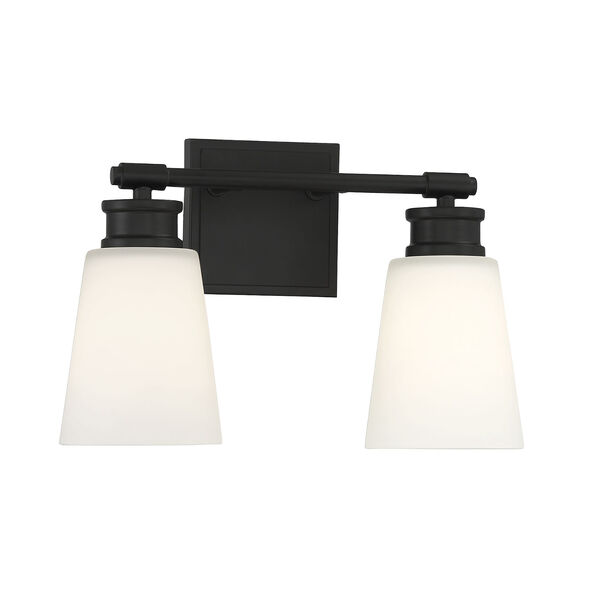 Lowry Matte Black 14-Inch Two-light Bath Vanity with Milk Glass Shade, image 3