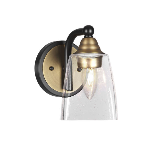 Paramount Matte Black and Brass One-Light 5-Inch Wall Sconce with Clear Bubble Glass, image 1