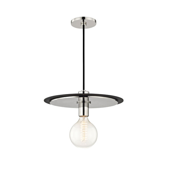 Milo Polished Nickel 14-Inch One-Light Pendant with Black Accents, image 1