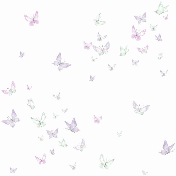 A Perfect World Purple Watercolor Butterflies Wallpaper - SAMPLE SWATCH ONLY, image 1