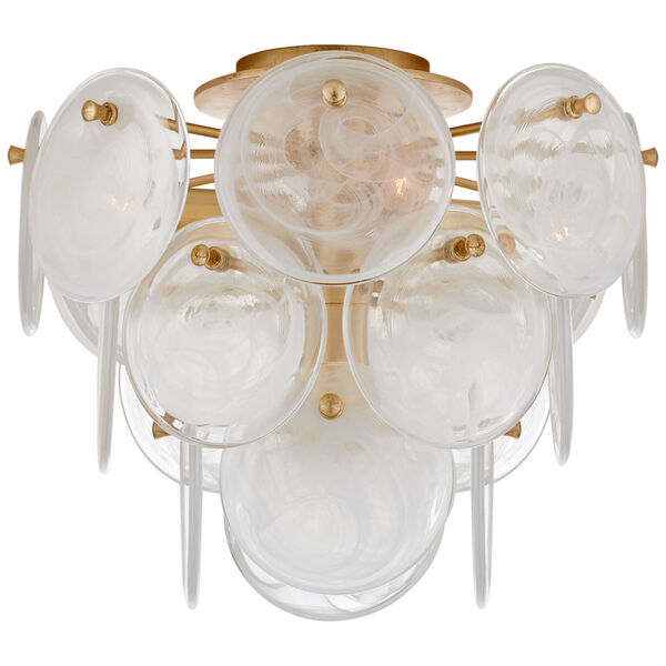 Loire Medium Tiered Flush Mount in Gild with White Strie Glass by AERIN, image 1