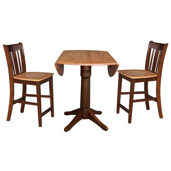 Cinnamon and Espresso 42-Inch Round Pedestal Counter Height Table with Stools, 3-Piece, image 5