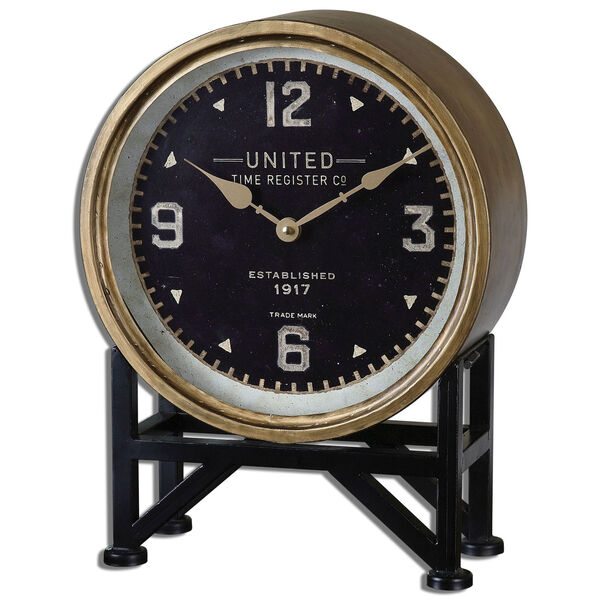 Shyam Brass and Aged Black 16-Inch Table Clock, image 1