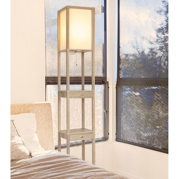 Maxwell Rustic Wood LED Floor Lamp with Drawer, image 2