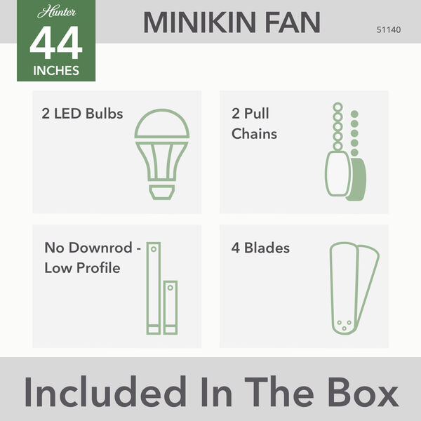 Minikin Fresh White 44-Inch Low Profile Ceiling Fan with LED Light Kit and Pull Chain, image 8