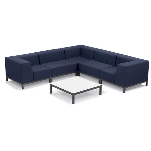 Koral Carbon and Spectrum Indigo Patio Sectional Set and Table, 6-Piece, image 1