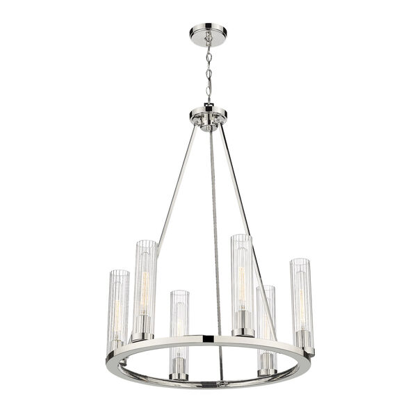 Beau Polished Nickel Six-Light Chandelier with Clear Glass Shade, image 5