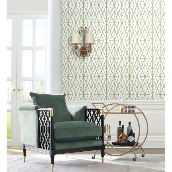Waters Edge Green Riviera Bamboo Trellis Pre Pasted Wallpaper - SAMPLE SWATCH ONLY, image 3