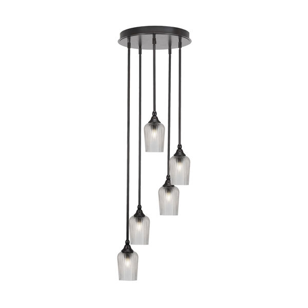 Empire Espresso Five-Light Pendant with Clear Textured Glass, image 1