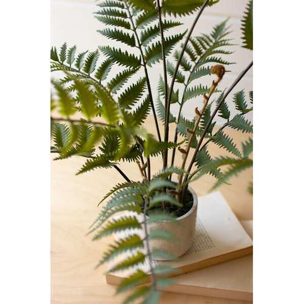 White Artificial Fern in a Cement Pot, image 2