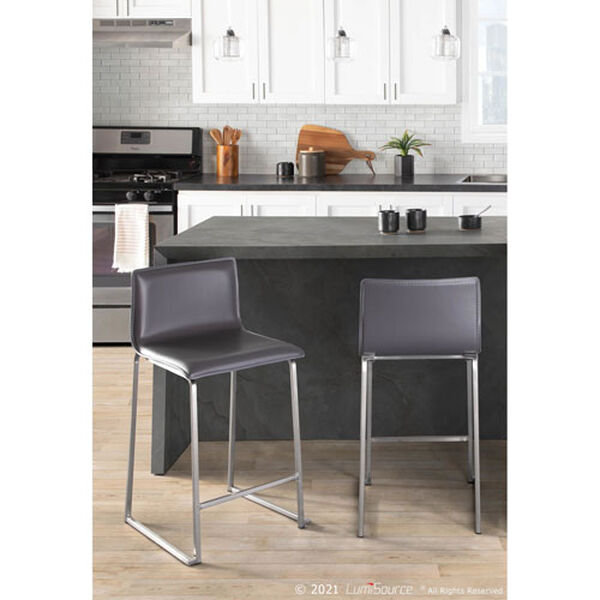 Mara Stainless Steel and Grey Counter Stool, Set of 2, image 3