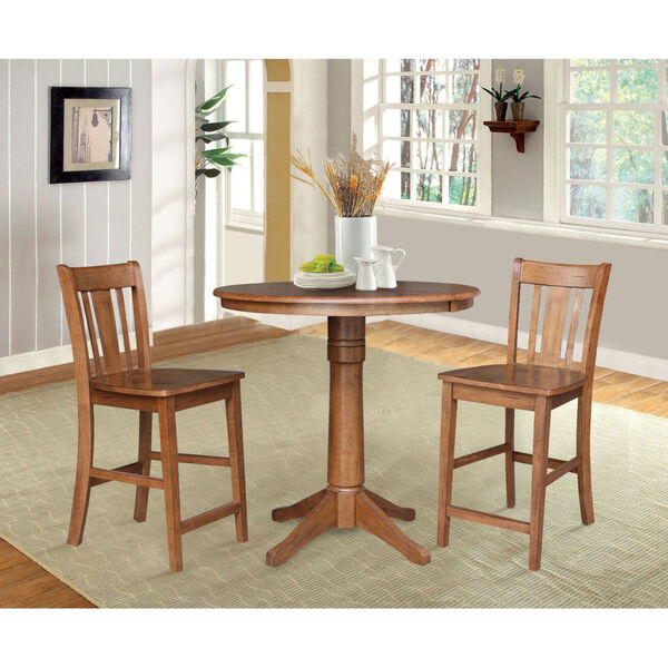 San Remo Distressed Oak 36-Inch Round Extension Dining Table with Two Stool, image 3