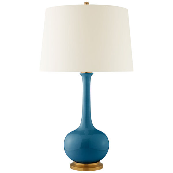Coy Large Table Lamp in Aqua Crackle with Natural Percale Shade by Christopher Spitzmiller, image 1