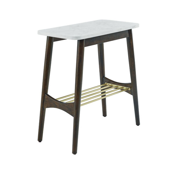 Jamie Faux White and Dark Brown Tapered Leg Side Table, image 4