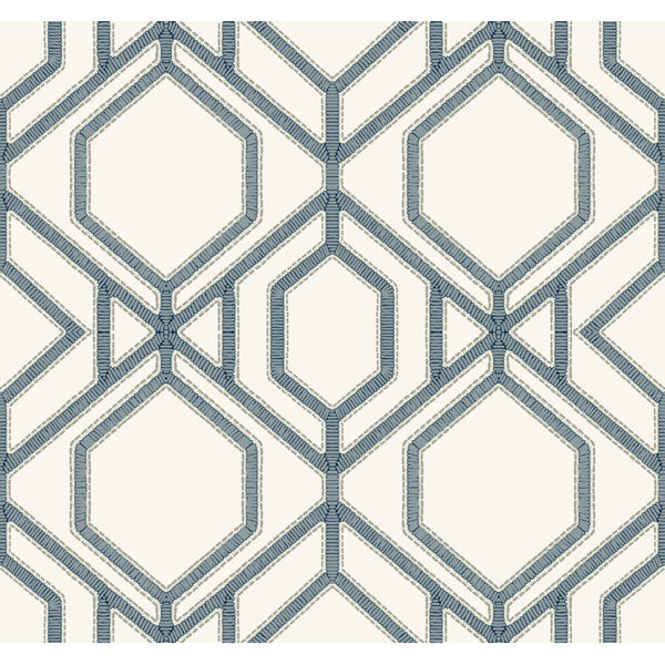 Tropics White Blue Sawgrass Trellis Pre Pasted Wallpaper - SAMPLE SWATCH ONLY, image 2