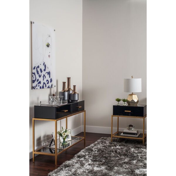 Monroe Black Glass Two-Drawer Console Table, image 4