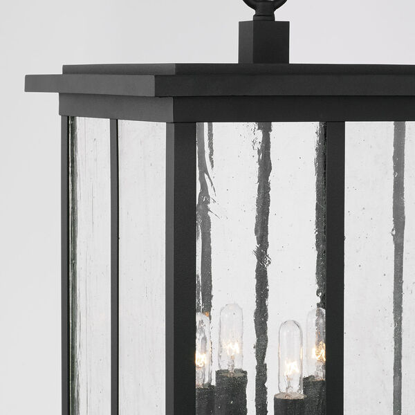 Barrett Black Four-Light Outdoor Hanging Lantern Pendant with Antiqued Glass, image 4