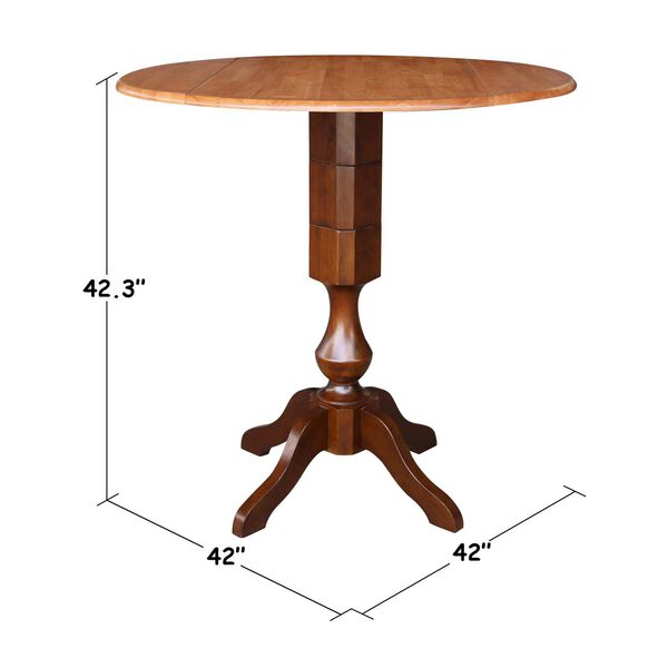 Cinnamon and Espresso 42-Inch High Round Pedestal Dual Drop Leaf Table, image 5