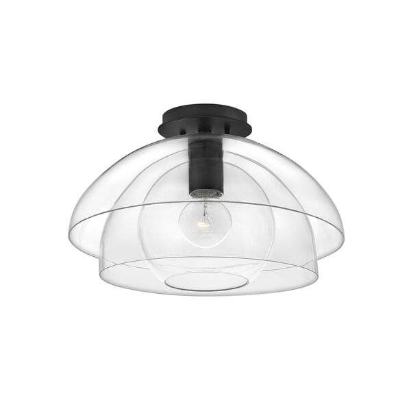 Lotus Black One-Light Foyer Convertible Semi-Flush Mount With Clear Glass, image 2
