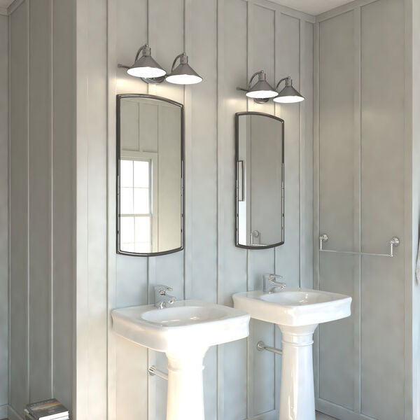Akron Satin Nickel and Matte White Two-Light Bath Vanity, image 3
