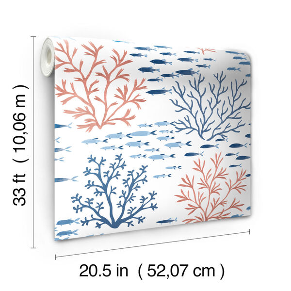 Waters Edge Coral Navy Marine Garden Pre Pasted Wallpaper - SAMPLE SWATCH ONLY, image 5