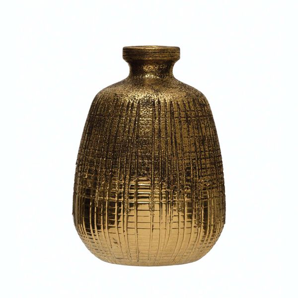 Gold Textured Terra-Cotta Seve-Inch Vase, image 1
