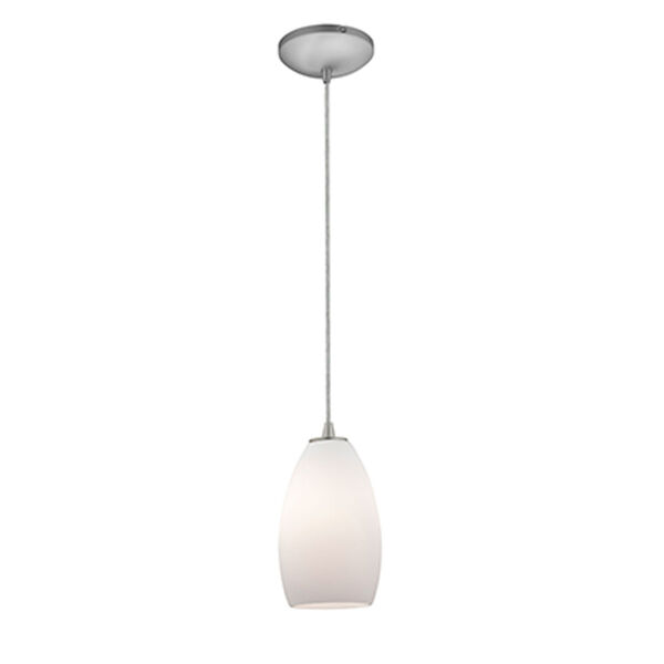 Champagne Brushed Steel LED Cord Mini Pendant with Opal Glass Shade, image 1