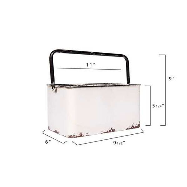 Distressed White Metal Caddy with 6 Compartment, image 2