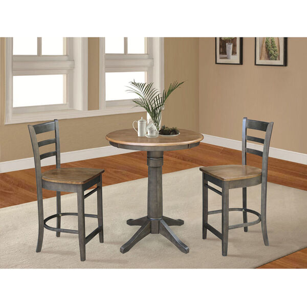 Emily Hickory and Washed Coal 30-Inch Round Pedestal Gathering Height Table With Counter Height Stools, Three-Piece, image 2