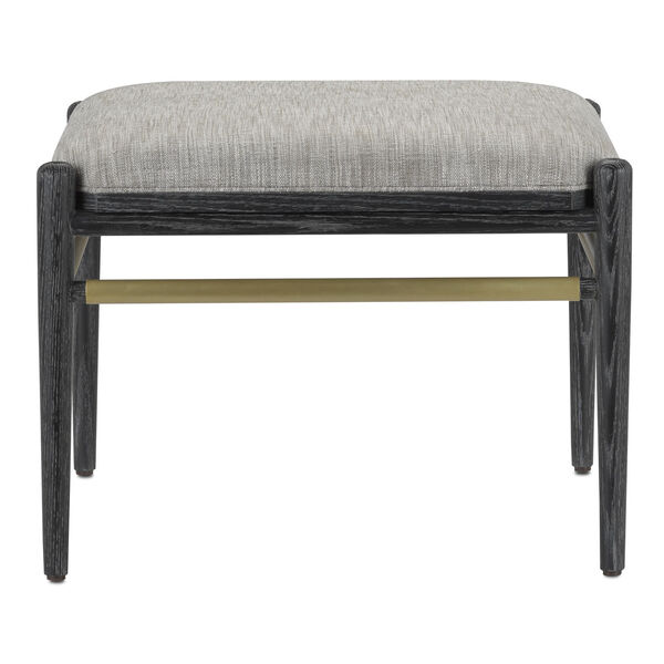 Visby Cerused Black and Brushed Brass Smoke Fabric Ottoman, image 3