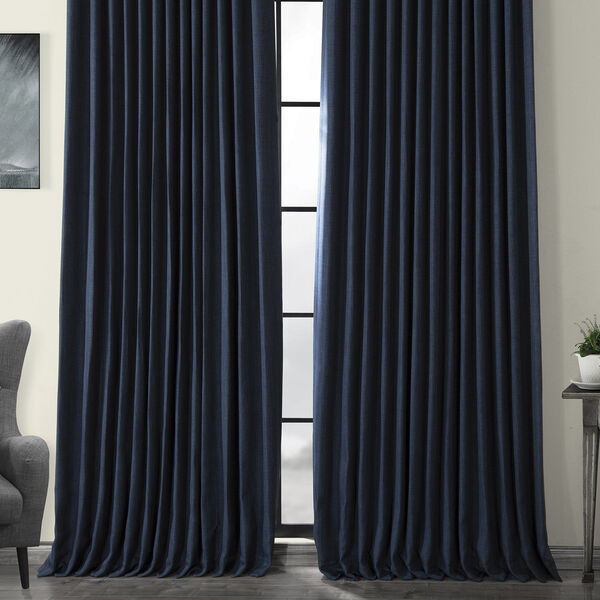 Blue Faux Linen Extra Wide Blackout Curtain Single Panel, image 6