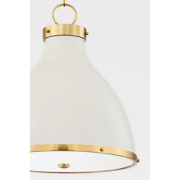 Painted No. 3 Aged Brass and Off White Two-Light Pendant, image 3