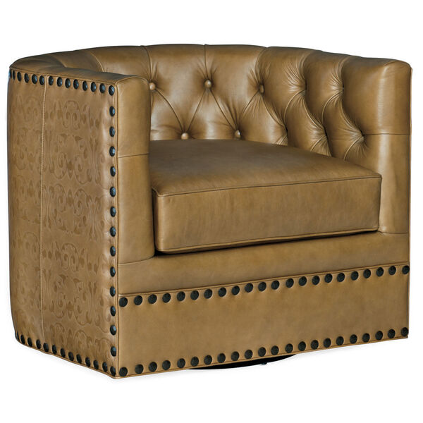 Lennox Brown Leather Tufted Swivel Chair, image 1