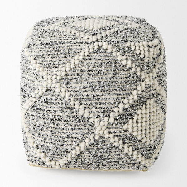 Ekiya Black and White Yarn and Wool Patterned Pouf, image 4