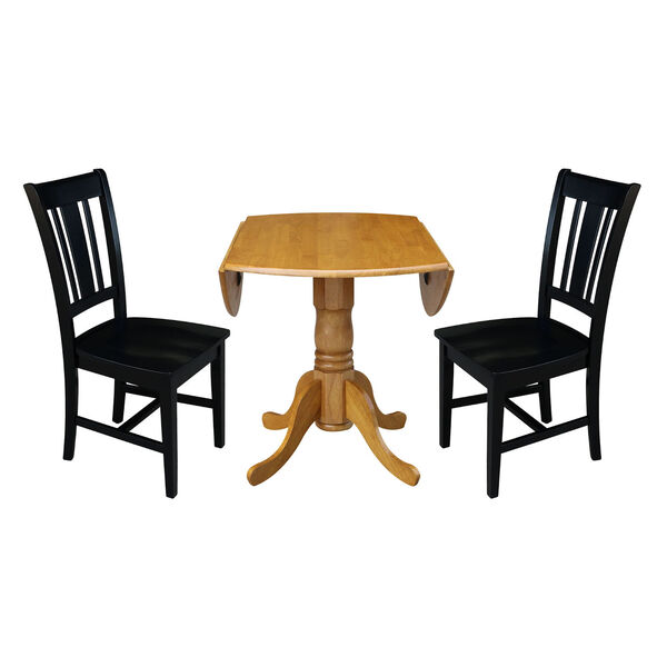 Oak and Black 42-Inch Dual Drop Leaf Table with Two Splat Back Dining Chair, Three-Piece, image 5