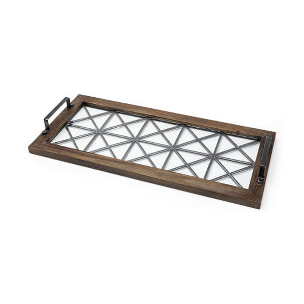 Ellingson Brown and Black Rectangular Metal Glass Wood Bottom Tray, image 1