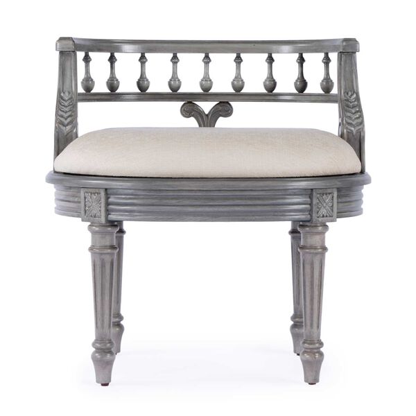Hathaway Powder Gray Upholstered Vanity Seat, image 4