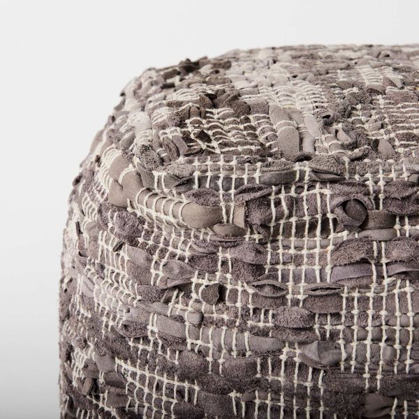 Falguni Gray Leather and Cotton Patterned Pouf, image 5