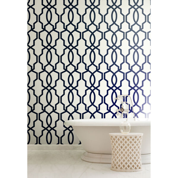 Ashford Geometrics Navy Blue and White Hourglass Trellis Wallpaper, image 5