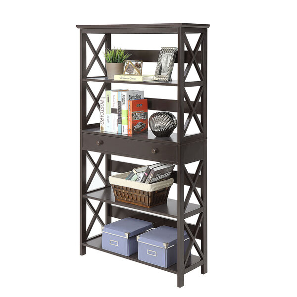 Oxford 5-Tier Bookcase with Drawer, Espresso, image 3