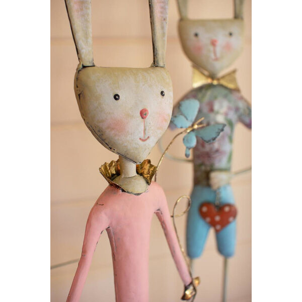 Beige Painted Metal Rabbits, Set of Two, image 2