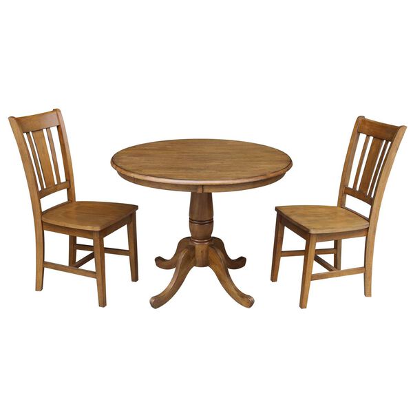 Pecan Round Top Dining Table with Chairs, 3-Piece, image 1